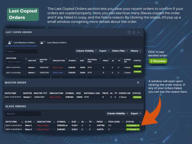 Last Copied Orders | Duplikium Trade Copier
