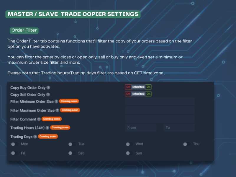 Filter trades to be copied | Duplikium Trade Copier